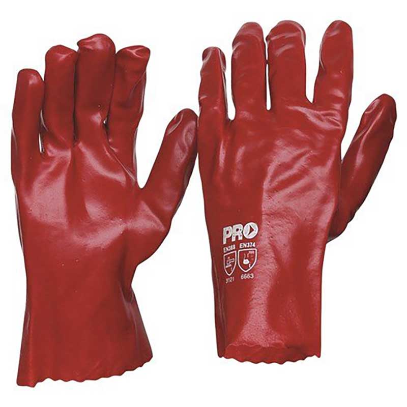 Red PVC 27cm Gloves Single Dipped. Sold as Pair
